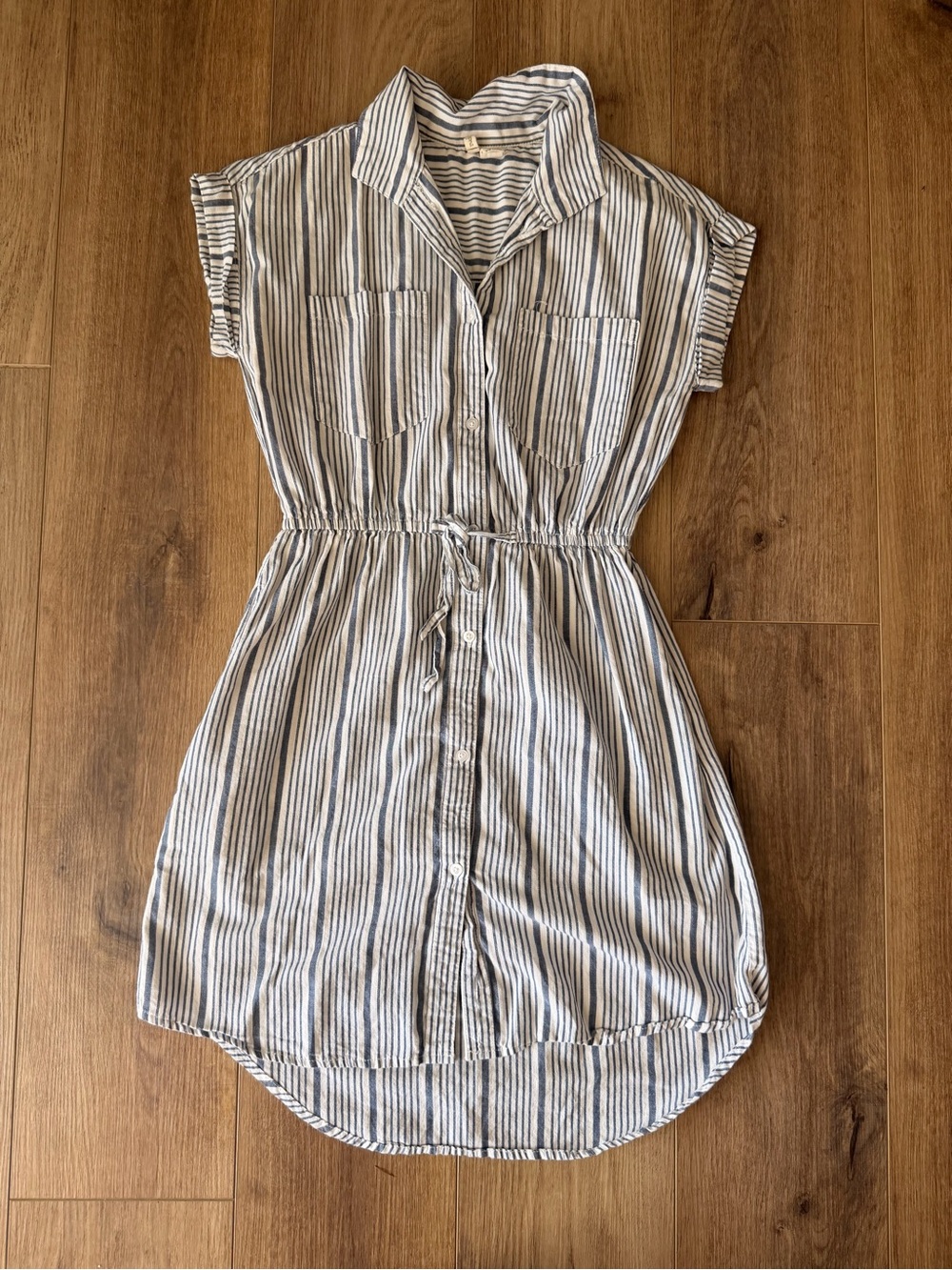 Japna White & Navy Striped Shirt Dress